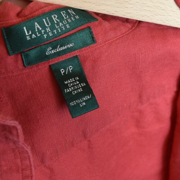 Lauren Ralph Lauren Petite P/P Red 100% Linen Utility Button Shirt Petite Small - Picture 5 of 7